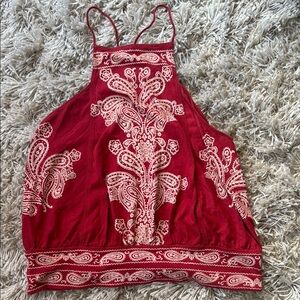 Free People Red and Cream Paisley Tank Top